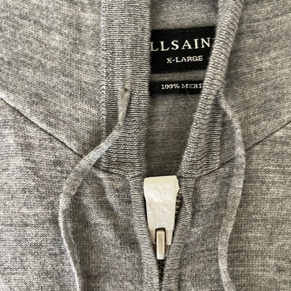 All Saints Mode Merino Wool Gray Zip-Up Men's Sweater - Picture 5 of 14